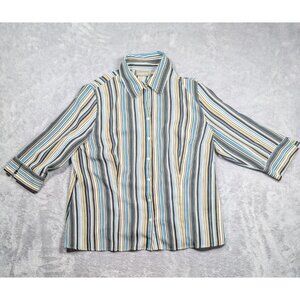 Croft & Barrow Blouse Womens Size 1X Stretch Striped Button Up Casual Minimalist
